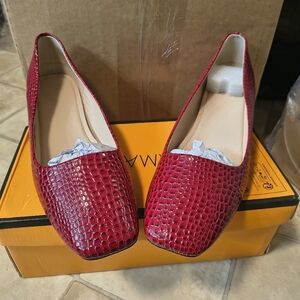 Women's Elegant Red Crocodile Pattern Flat Shoes 10